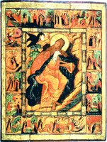 Прор. Илия в пустыне, с житием. Икона. 1682 г. (ЦАК МДА)