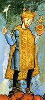 Имп. Генрих III. Миниатюра из Евангелиария Генриха III. Ок. 1040 г. (Государственная и университетская б-ка Бремена. Ms. b. 21. Fol. 3v)
