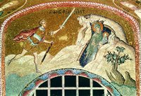 Прав. Елисавета с младенцем Иоанном спасаются от преследования. Мозаика кафоликона мон-ря Хора (Кахрие-джами) в К-поле. 1316-1321 гг.
