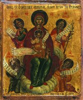 Богородица с Младенцем, с пророками Моисеем, Исаией, Иаковом, Аароном. Икона. 1651 г. (мон-рь вмц. Екатерины на Синае)