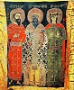 Царь Трдат, святые Григорий Просветитель и Рипсимия. Хоругвь. 1441 г. (мон-рь Эчмиадзин, Армения)