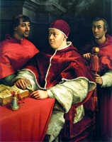 Папа Римский Лев Х с кардиналами Джулио Медичи и Луиджи де Росси. 1518 г. Худож. Рафаэль Санти (Галерея Уффици, Флоренция)
