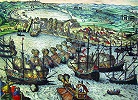 Осада г. Тунис и порта Голетты армией имп. Карла V. Гравюра Ф. Хогенберга по рис. Я. Вермеена. 1582 г. 
