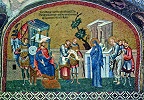Богоматерь с прав. Иосифом перед  наместником Квиринием. Мозаика мон-ря Хора (Кахрие-джами) в К-поле. 1316–1321 гг.