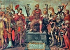 Имп. Карл V в окружении поверженных противников. Картина по гравюре М. ван Хелккерка и Д. В. Кофнгерга. 1556 г. Неизвестный художник (Немецкий исторический музей, Берлин)