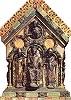 Имп. Карл Великий с папой Римским Львом III и архиеп. Турпином Реймсским. Реликварий. 1215 г. (Сокровищница кафедрального собора в Ахене)