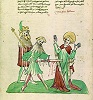 Мученичество Килиана. Миниатюра из «Эльзасской Золотой Легенды». 1419 г. (Universitätsbibliothek Heidelberg. Pal. germ. 144. Fol. 14v)