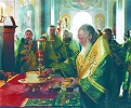 Патриарх Кирилл совершает Божественную литургию в Спасо-Преображенском соборе Валаамского монастыря