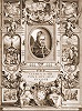 Климент VIII, папа Римский. Портрет и сцены из жизни. Гравюра. 1599 г. Мастер Ф. Вилламена по рис. М. Арконио (Lond. Brit. Museum. Prints and Drawings. R. 7.73