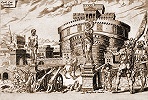 Осада замка Св. ангела. Гравюра серии \"Двенадцать побед Карла V\" (Л. 4). 1555 г. (Гравюрный кабинет, гос. художественное собрание, Дрезден)