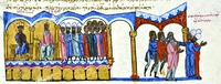Имп. Александр низлагает патриарха Евфимия II (I) в 912 г. Миниатюра из «Хроники» Иоанна Скилицы. XII в. (Matrit. gr. 2. Fol. 117)