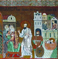 Ап. Павел в Дамаске (проповедь, бегство). Мозаика юж. нефа Палатинской капеллы в Палермо. 1146–1151 гг.