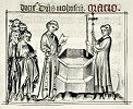 Освящение воды для таинства Крещения. Миниатюра из францисканского Миссала (MS. Donce 313. Fol. 152v)