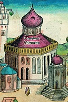 Мечеть Купол скалы (Куббат-эс-Сахра) в Иерусалиме. 687–691 гг. Фрагмент гравюры из кн.: Sehedel Liber chronicarum. 1493 г. Fol. 48r