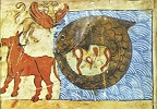 Левиафан в глубине вод. Миниатюра из Ктувим. XIII в. (Ambres. Ebraico. B. 32. inf. Fol. 136r)