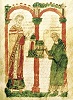Папа Римский Лев IX освящает церковь мон-ря св. Арнульфа в Меце. Миниатюра из рукописи 2-й пол. XI в. (Bern. Burgrbibl. 292. Fol. 92r)