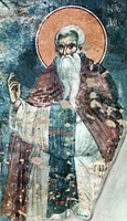 Прп. Нил Синайский. Фреска Успенского собора Протата в Карее, Афон. 1310 г. Худож. Мануил Панселин