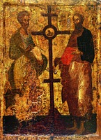 Апостолы Петр и Павел, предстоящие кресту. Икона. 2-я пол. XIV в. (Византийский музей, Афины)