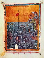 Переход иудеев через Чермное море. Миниатюра из Псалтири. XIV-XV вв. (Cod. Laur. B25. Fol. 196v)