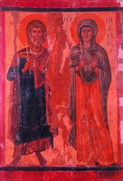 Святые Георгий и Полихрония. Икона из ц. вмч. Георгия Мали в Несебыре. XVI в. (СНИМ)