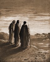 Явление Иисуса Христа ученикам на пути в Эммаус. Иллюстрация к «Библии» Гравюра. 1865 г.