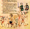 Бегство в Египет. Избиение младенцев. Миниатюра из Хлудовской Псалтири. Сер. IX в. (ГИМ. Греч. № 129д. Л. 92)