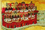 Торжество праведных в Небесном Иерусалиме. Икона \"Страшный Суд\" из Благовещенского собора г. Сольвычегодска. 2-я пол. XVI в. (СИХМ). Фрагмент