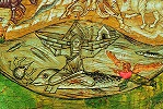 Всеобщее воскресение. Вода отдает своих мертвецов. Икона \"Страшный Суд\" из Благовещенского собора г. Сольвычегодска. 2-я пол. XVI в. (СИХМ). Фрагмент