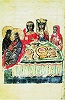 Брак в Кане Галилейской. Миниатюра из Евангелия. 1332 г. (Матен. 7664. Л. 348 об.)