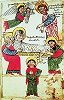 Успение Богоматери. Миниатюра из \"Книги скорбных песнопений\" Григора Нарекаци. Мастер Церун. Васпуракан. 1390 г. (Матен. 8772. Л. 3)