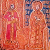 Визант. имп. Иоанн VIII Палеолог с супругой Анной. Фрагмент \"Большого\" саккоса митр. Фотия. 1-я пол. XV в. (ГММК)