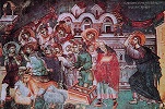 Христос изгоняет торговцев из храма. Роспись ц. св. Никиты близ Скопье (Македония). До 1316 г.