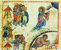 Прор. Моисей получает Скрижали Завета. Миниатюра из Христианской топографии Космы Индикоплова. Нач. XI в. (Sinait. gr. 1186. Fol. 75v)