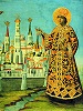 Св. царевич Димитрий. Фрагмент иконы \"Святые Димитрий Угличский и Василий Блаженный на фоне Московского Кремля\". Кон. XVIII в. (ГИМ)