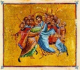 Поцелуй Иуды. Миниатюра из Евангелия. Ок. 1059 г. (Ath. Dionys. 587m. Fol. 104v)