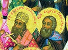 Свт. Ефрем Ростовский и прп. Cергий Радонежский. Фрагмент иконы «Собор Ростовских чудотворцев». 1838 г. (ц. Толгской иконы Божией Матери, Ростов) 