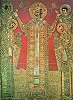 Христос Великий Архиерей с сослужащими святителями и ангелами. Фрагмент Хиландарской завесы. 1399 г. (мон-рь Хиландар, Афон)