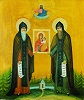 Преподобные Евфросин и Серапион Псковские. Икона. 90-е гг. XX в. (Трехсвятительский собор Спасо-Елеазарова мон-ря)