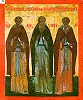Преподобные Зосима и Савватий Соловецкие, Александр Свирский. Икона-таблетка. 2-я пол. XVI в. (ГВСМЗ)