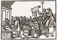 Продажа индульгенции. Гравюра Й. Броя Старшего из Аугсбурга. Ок. 1530 г.