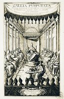 Иннокентий IV, папа Римский, на I церковном Соборе в Лионе. Фронтиспис кн. Frizon P. Gallia Purpurata. P., 1638