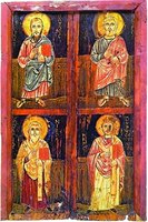 Апостолы Петр и Павел, святители Николай Чудотворец и Иоанн Златоуст. 4-частная икона. VII–VIII, IX или Х в. (мон-рь вмц. Екатерины на Синае)