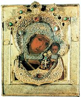 Казанская икона Божией Матери. XVII в. (музей-ризница мон-ря ап. Иоанна Богослова на Патмосе)