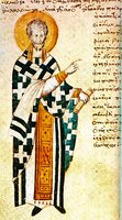 Свт. Иоанн Златоуст. Миниатюра из Часослова Фикара. XV в. (Ath. Dionys. 471. Fol. 27v)