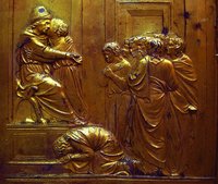 Примирение Иосифа с братьями. Рельеф вост. врат Флорентийского баптистерия. Мастер Л. Гиберти. 1425–1452 гг.