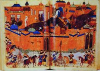 Осада Багдада монголами. Миниатюра из рукописи. Ок. 1430 г. (Paris. Suppl. pers. 1113. Fol. 180v–181)