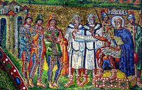 Волхвы перед царем Иродом Великим. Мозаика ц. Санта-Мария Маджоре в Риме. 432–440 гг.