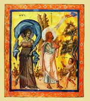 Прор. Исаия в молении, с персонификациями Ночи и Зари. Миниатюра из Парижской Псалтири. Х в. (Paris. gr. 139. Fol. 435v)