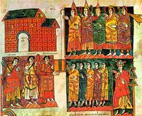 Король, епископы и духовенство Толедо. Миниатюра из «Codex Conciliorum Albeldensis seu Vigilanus». 976 г. (Escorial. d. I.2. Fol. 344)