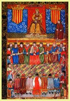 Кор. Фердинанд II Арагонский. Фронтиспис кн.: Constitutiones catalanas / Ed. P. Michel, D. de Gumiel. Barcelona,. 1495 (Archivio de la Corona de Aragón. Inc, 49)